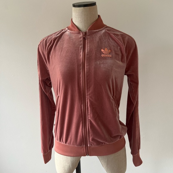 Adidas Originals Adicolor Velour Tracksuit Womens small Pink zippered pockets - Picture 2 of 4
